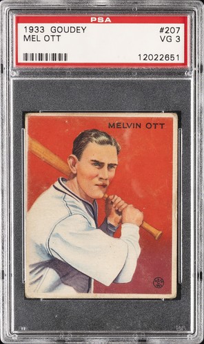 1933 GOUDEY #207 MEL OTT ROOKIE RC PSA 3