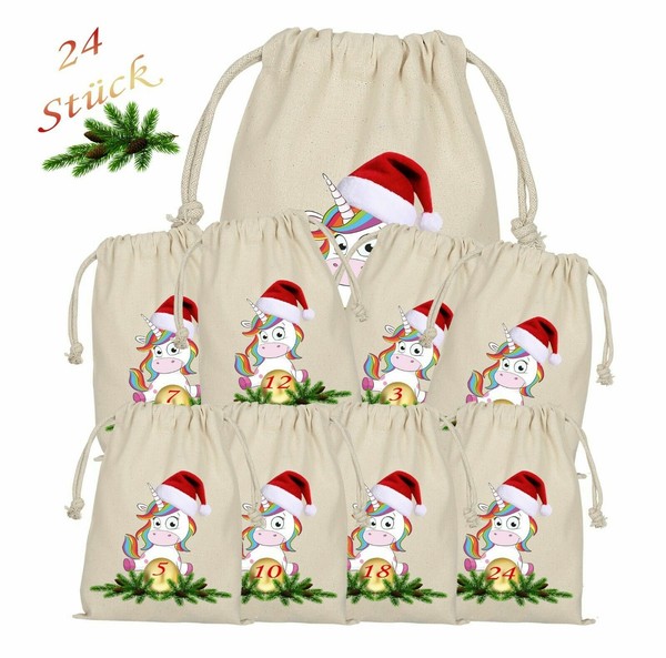 Einhorn Adventskalender Zum BefüLlen 24 Beutel StoffsäCkchen Weihnachtskalender-image
