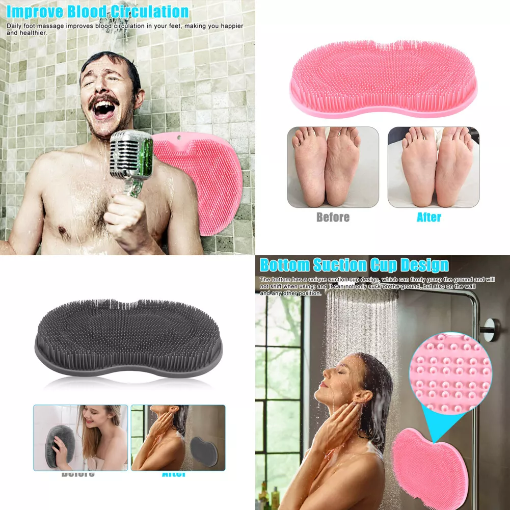 Wall-mounted Back Washer - Foot Massage Pad And Shower Foot Back Washer  With Silicone Bath Brush And Suction Cup