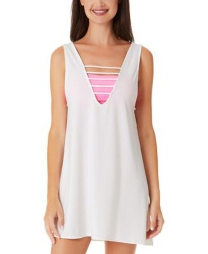 California Waves WHITE Juniors' Strappy Swim Cover-up Dress, US Small - Picture 1 of 4