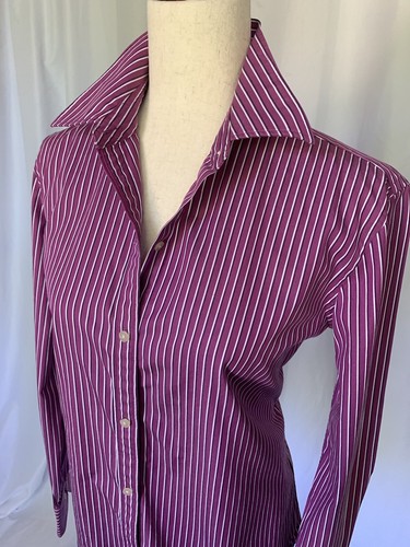 LAUREN Ralph Lauren klassisches Damenhemd Baumwolle lila/weiß gestreift, Large - Bild 1 von 10