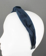 Navy Blue velvet turban knot headband velour fabric covered band grip teeth