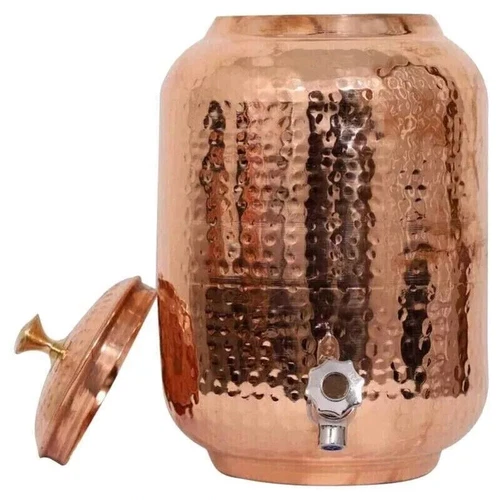 100% Pure Copper Water Dispenser (Matka) Hammered Container Pot 4 Litre - Picture 1 of 4