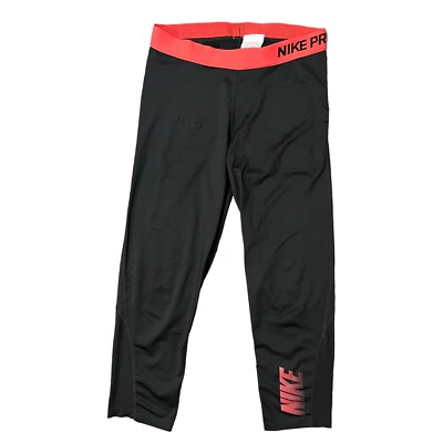 NIKE PRO Black Red Cropped Active Performance Leggings Womens Medium