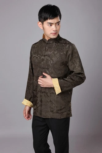 Abbigliamento Tradizionale Cinese Reversibile Uomo Tuta Tang Top Stampa Seta Giacca Cappotto - Foto 13 di 30