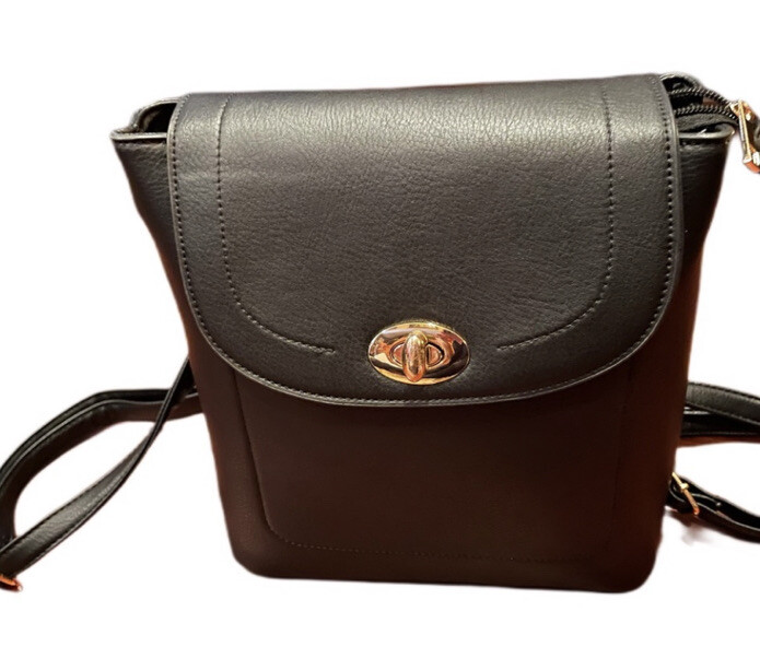 Deluxity Los Angelas Black Leather Backpack with Front Twist  display picture 2