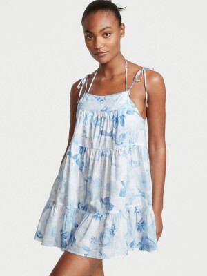 victoria secret swim dress Small Victoria's Mini Cover-Up Rose Toile Blue White 15
