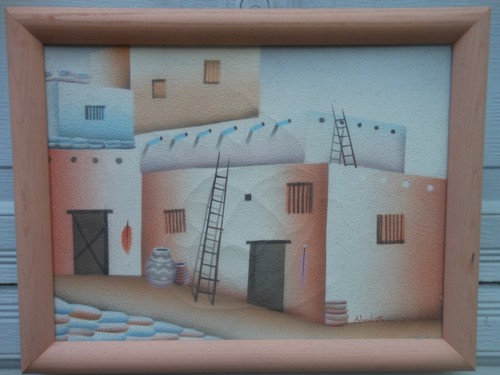 Quadro Woodville anni 80 90 Pueblo sud-occidentale casa tradizionale incorniciato 12" x 16" - Foto 6 di 12