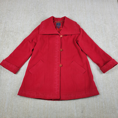 Bella Bicchi Cashmere Wool Overcoat Womens S Red Embroidered Lined Floral Trim