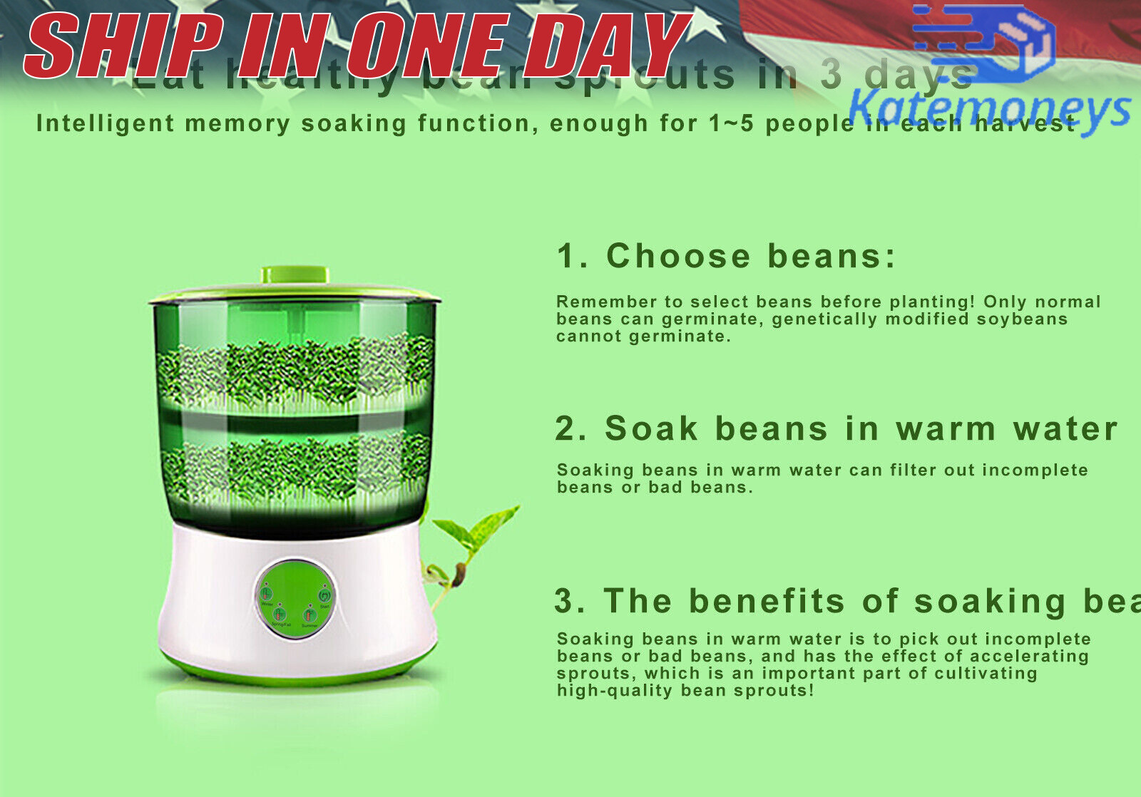 2-Layer Bean Sprouts Machine Large Capacity Automatic Bean Sprouter Grow Tool US