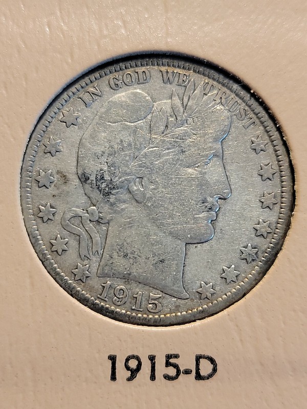 1915-D Denver Mint Silver Barber Half Dollar Bold VF+ 