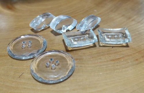 7  Vintage clear, faceted Glass Sewing Buttons. 3 designs