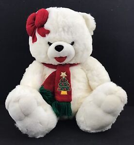 Fordlet International Large White Christmas Bear With Scarf And Bow Hat ...