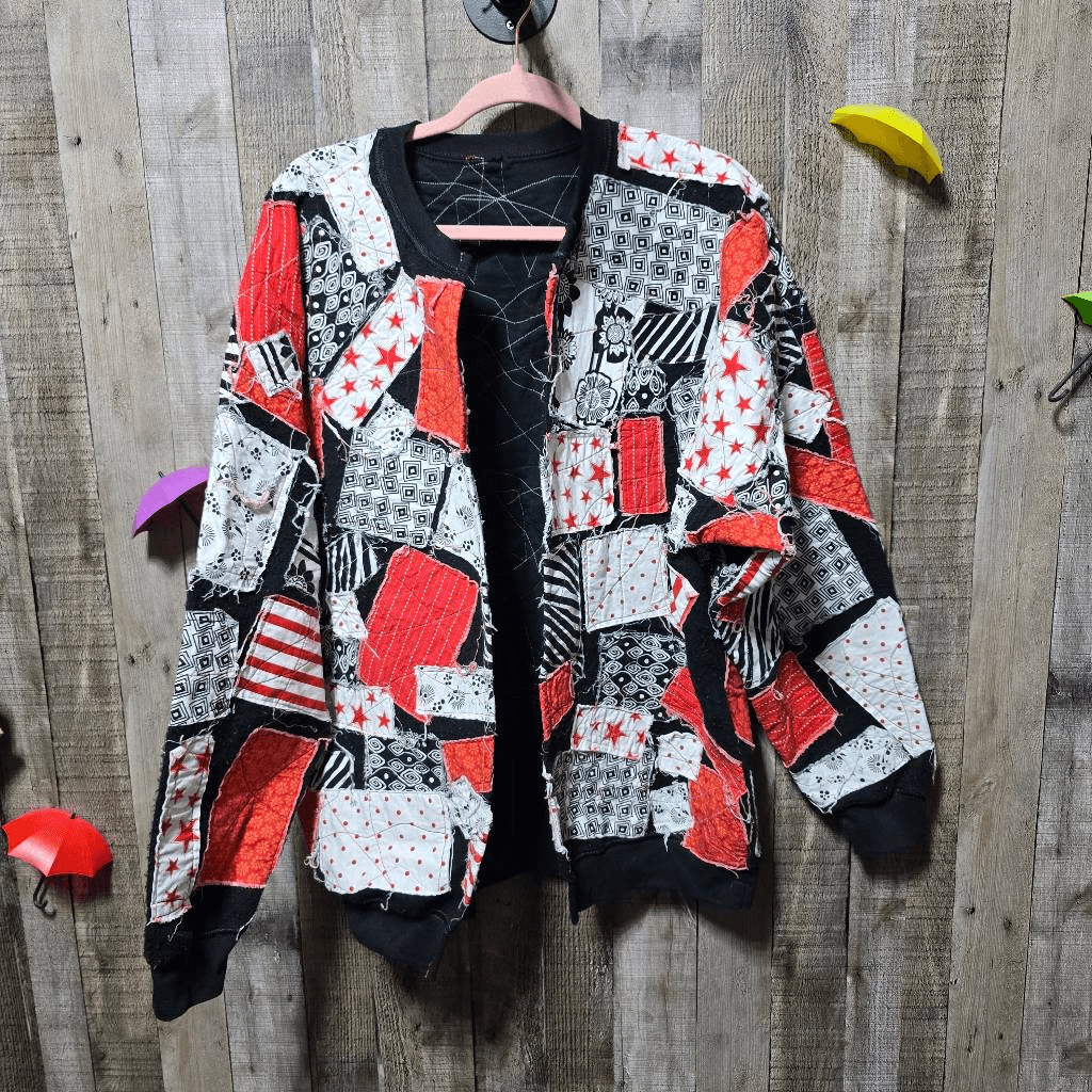 Handmade Patchwork Custom Graphic Contrast Jacket… - image 1