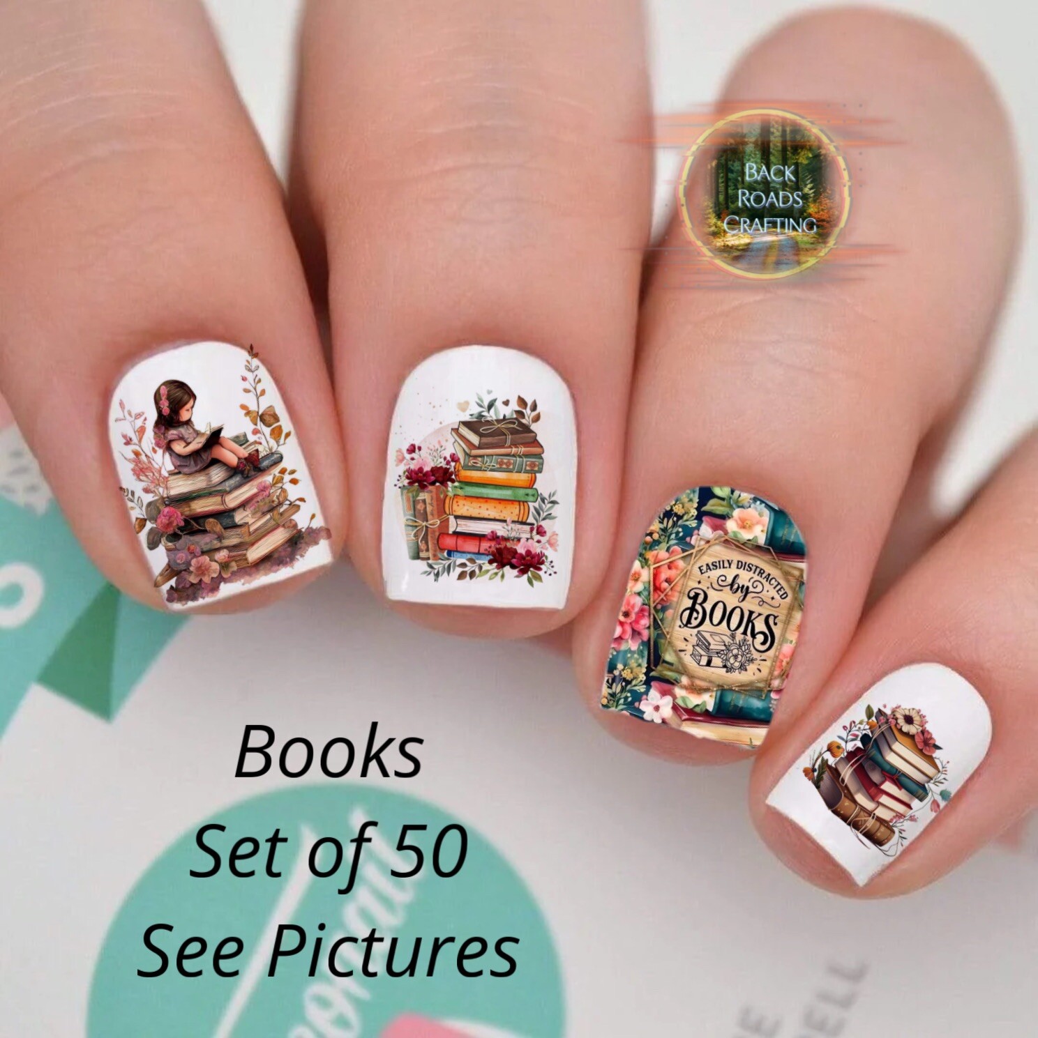 Books Waterslide Nail Art Decals Set Of 50  Instructions & Bonus
