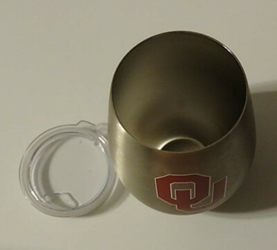 Oklahoma Sooners Stemless Wine Glass - Triple Insulated 12oz Stainless Steel