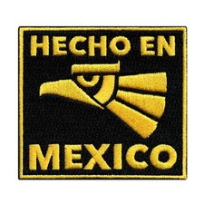 HECHO EN MEXIQUE PATCH DRAPEAU mexicain brodé à repasser drapeau parche noir jaune