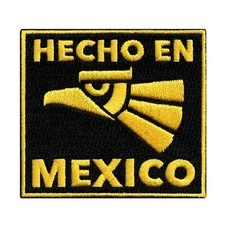 HECHO EN MEXICO embroidered iron-on PATCH FLAG Mexican Pride Parche Black Yellow