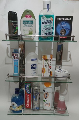 Porta oggetti portasapone doccia vetro 3 ripiani accessori bagno 40x53 - Foto 2 di 8
