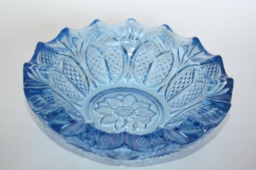 Tolle Vintage hellblau Kristall Glas Salat Obst schwere Schüssel Böhmen? "8" - Bild 7 von 9