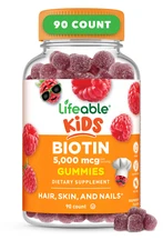 Lifeable Biotin for Kids - Great Tasting Raspberry Flavor Gummy - 90 Count