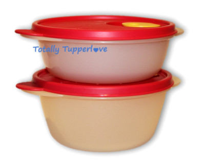 Tupperware Crystalwave Rounds Set of 2 Vintage 2.5 & 3.5 Cup Containers Red NOS