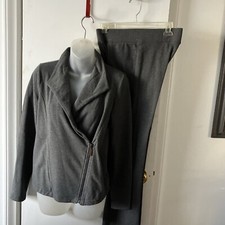 TALBOTS Gray PANT SUIT Jacket Zip Size P Stretch Cotton Blend GREAT For TRAVEL