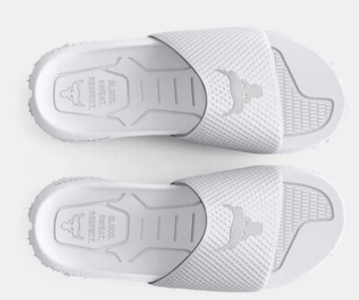NWOB Under Armour UA Project Rock White Slides / Brahma Bull  display picture 2