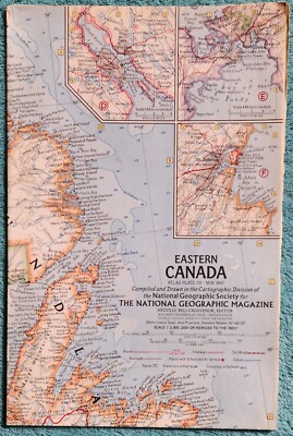 Eastern Canada 1967 National Geographic 19'' x 25'' Fold Out Map