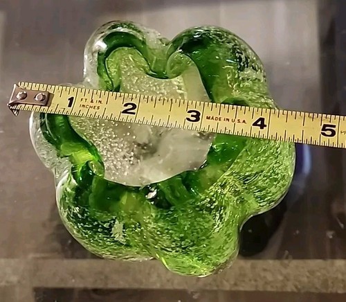 Tozai Hand Blown Murano Green Glass Orb Vase Vintage Bulky Asymmetrical Bubbles - Picture 6 of 7