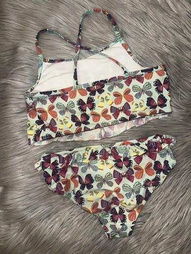 Garnet Hill Girls Ruffled Tankini Swimsuit Set Multicolor Butterflies 10 NICE! - Picture 2 of 5