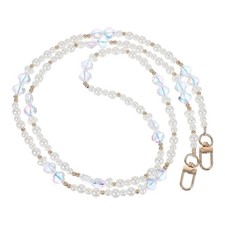 Pearl Phone Chain Crossbody Lanyard Beaded Flower Wrist Phone Strap Gold