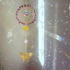 Natural Amethyst Crystal Suncatcher, Sun Catcher Hanging for Car, Butterfly S...