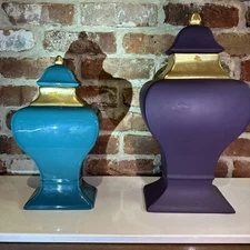 Pair Of Gorgeous Jaru Lidded Urns 12.5” & 16”