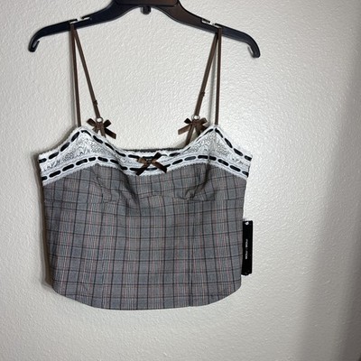 Moa Moa Brown Lace Adjustable  Strap Cami Preppy Workwear Tank Top New