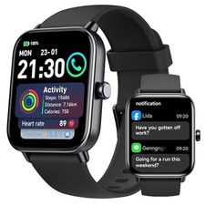 Smart Watches for Men HD Display iPhone/Android 1.85 Black Hybrid