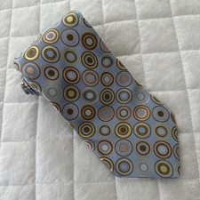 TED BAKER Necktie Mens Blue Gold Geometric Circular 100 Silk Preppy Career