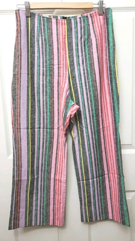 AFRM Size M Ankle Pants Linen/Viscose Striped Clean Waist Back Zip Wide Leg