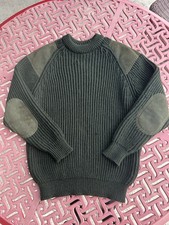 Niffi Sweater Mens Green Pure Wool Suede Leather Patch Crew Jumper England M