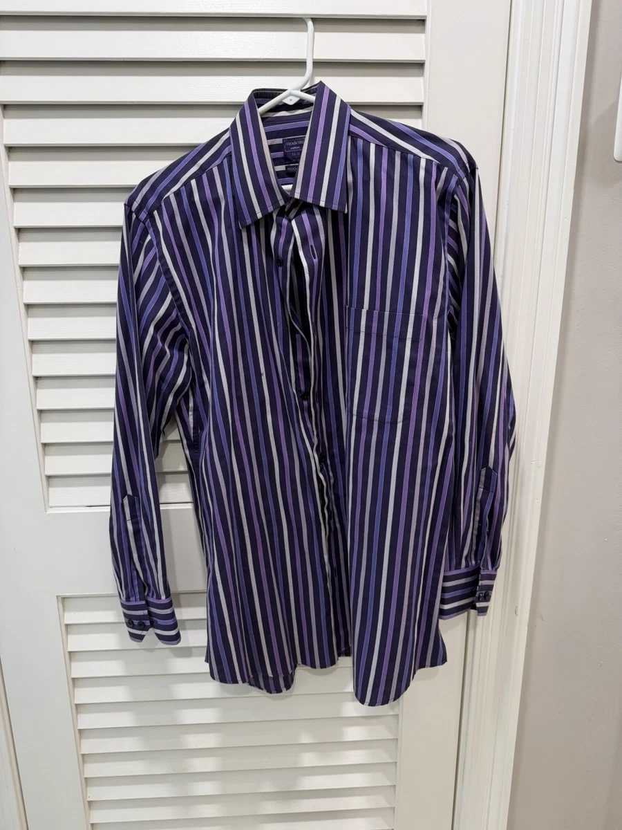 slim fit dress slacks Mens Classic Fit Black Pinstriped Floral French Cuff Cotton Blend Dress Shirt, 24 / 34/35 main image 0