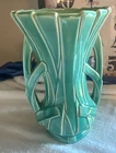 McCOY POTTERY RIBBON / STRAP VASE GREEN / TURQUOISE  12" VINTAGE