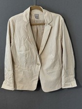 Chicos Women's Blazer Tan and White Stripes, Size 2/US Size 12, Lined Blazer