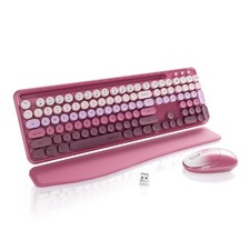 xUBOTIE Wireless Keyboard and Mouse, Colorful 104-Key QWERTY with Round Keys,...