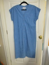 Vintage Leslie Fay Chevron Button Short Sleeve Belted Blue Dress Faux Suede L