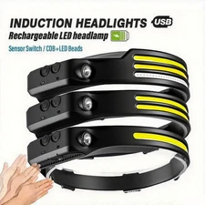 COB LED Headlamp USB Rechargeable Headlight Bar Head Band Torch Work Light 6000K