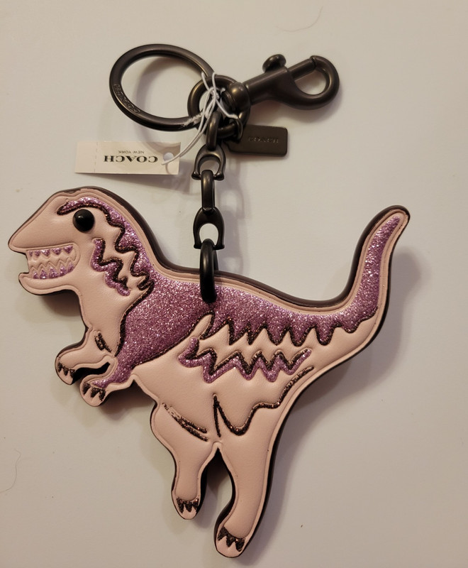 Coach Dinosaur Leather Metal Keychain Bag Charm Clip Glitter Pink Purple Black