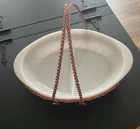 Glasbake Vintage Divided Milk Glass DividedDish Pink Metal Basket Holder 12x8 in