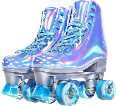 Roller Skates for Women, Very Peri Blue Holographic High Top Faux Leather Roller
