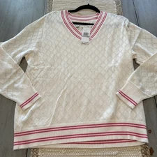 NWT Y2K White Pink Lawn Party Tennis Sweater Cotton Angora Blend Women’s Sz 1X