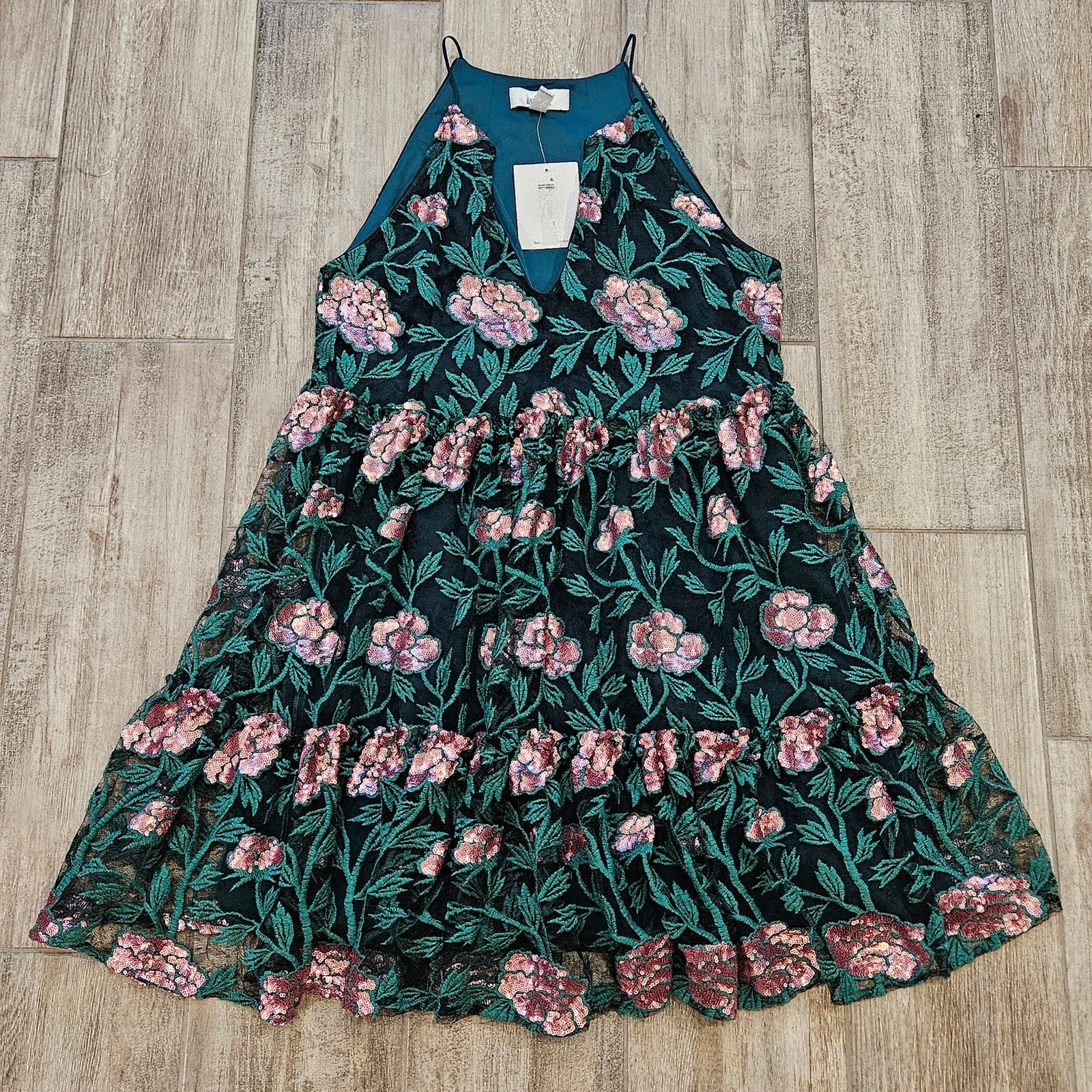 Belle Badgley Mischka Dress Size 8 Denya Floral Sequin Embroidered Lace NEW